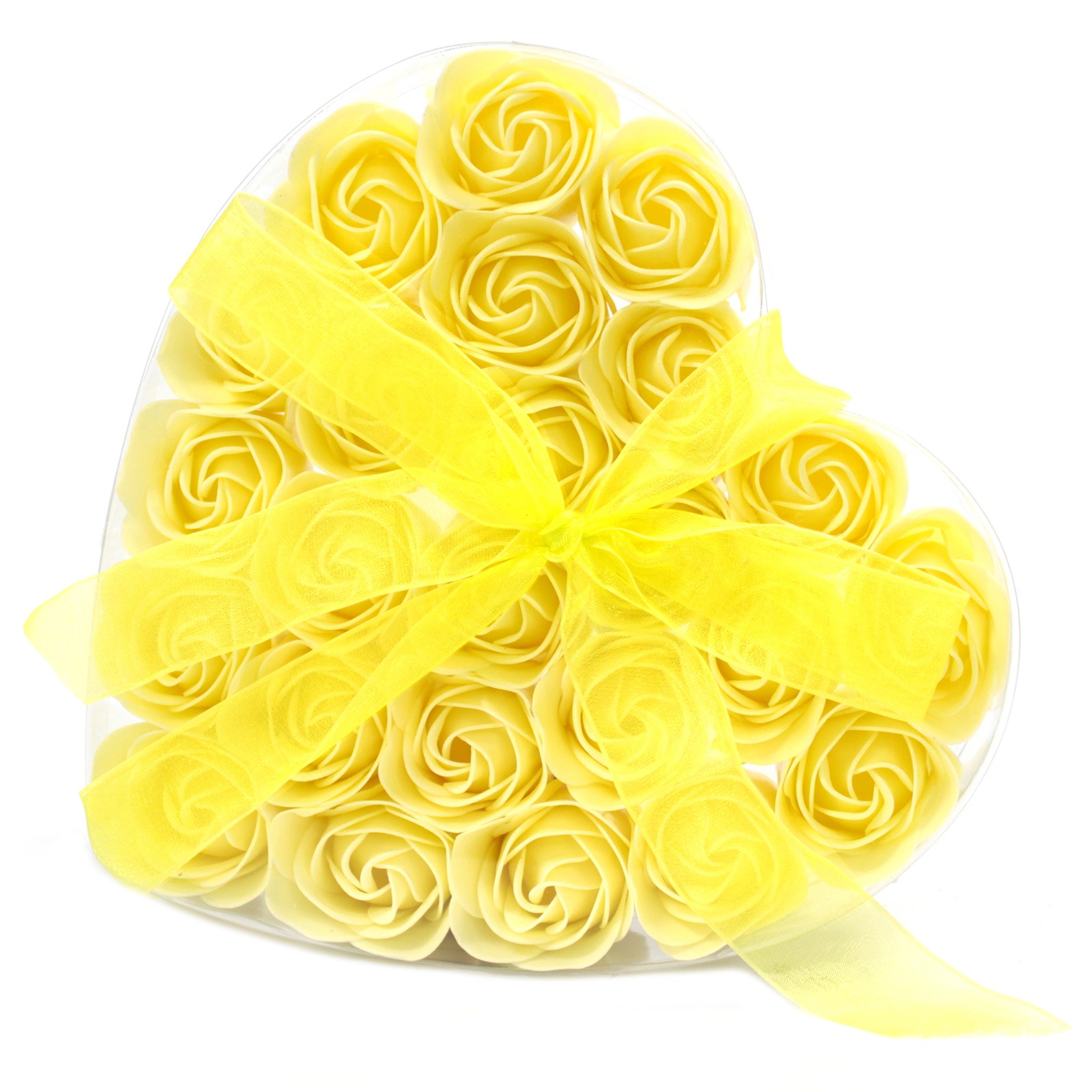 Set of 24 Soap Flower Heart Box, Yellow Roses